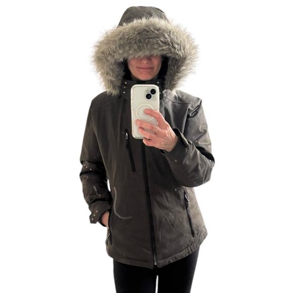 OBERMEYER SKIING JACKET HOODED WATER RESISTANT SNOWBOARDING BROWN WOMEN SIZE 10 - Picture 2 of 15